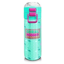Coral High 500 ml Paslanmaz Çelik Okul Termosu/Suluk/Matara - Kız Çocuk - Su Yeşili Neon Pembe Flamingo Desenli - Sızdırma Yapmaz
