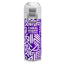 Coral High Kız Çocuk İçin 500 ml lik Paslanmaz Çelik Termos/Suluk - Mor Beyaz Geometrik Desenli