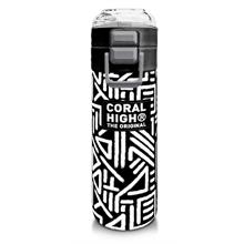 Coral High 500 ml Paslanmaz Çelik Okul Termosu/Suluk/Matara - Erkek Çocuk - SiyahBeyaz Geometrik Desenli  - Sızdırma Yapmaz