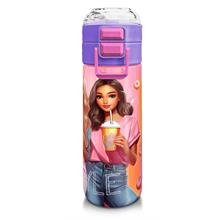 Coral High Kız Çocuk 500 ml Okul ve Günlük Paslanmaz Çelik Termos - Pembe Mercan Fashion Girl Desenli  - Sızdırmaz