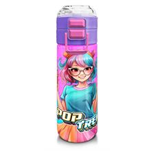 Coral High Kız Çocuk 500 ml Okul ve Günlük Paslanmaz Çelik Termos - Pembe Turkuaz K-Pop Desenli - Sızdırmaz