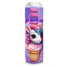 Coral High 500 ml Kız Çocuk Pipetli Termos/Matara - Mor Pembe Unicorn Dondurma Desenli  - Çift Kullanım Özelliği