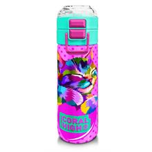 Coral High 500 ml Kız Çocuk Pipetli Termos/Matara - Pembe Mavi Kedi Desenli - Çift Kullanım Özelliği