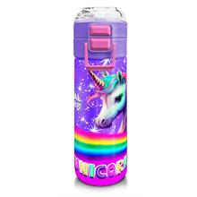 Coral High 500 ml Kız Çocuk Pipetli Termos/Matara - Mor Unicorn Desenli  - Çift Kullanım Özelliği