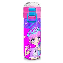 Coral High 500 ml Kız Çocuk Pipetli Termos/Matara - Mor Pembe Mavi K-PopDesenli - Çift Kullanım Özelliği