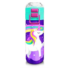 Coral High 500 ml Kız Çocuk Pipetli Termos/Matara - Mor Yeşil Unicorn Baskılı - Çift Kullanım Özelliği