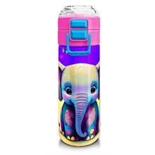 Coral High Kız Çocuk 500 ml Okul ve Günlük Paslanmaz Çelik Termos - Pembe Turkuaz Fil Desenli - Sızdırmaz