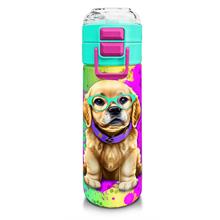 Coral High 500 ml Kız Çocuk Pipetli Termos/Matara - Mor Pembe Köpek Desenli - Çift Kullanım Özelliği