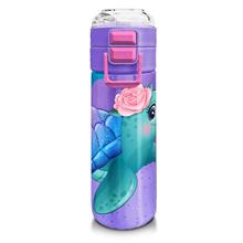 Coral High 500 ml Pipetli ve Direkt İçim Çelik Termos/Matara - Kız Çocuk -  Açık Pembe Mavi Kaplumbağa Desenli