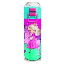 Coral High 500 ml Pipetli ve Direkt İçim Çelik Termos/Matara - Kız Çocuk -  Açık Pembe Mor Unicornlu Prenses Desenli