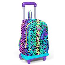 Coral High Işıklı Tekerlekli Çekçek Okul Çantası - 3 Bölmeli, 2li Sap Ayarı, Mor/Yeşil Leopar Desenli (Kız Çocuk) 26969