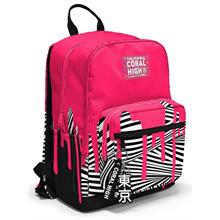 Coral High İlkokul ve Ortaokul Sırt Çantası - Kız Çocuk, Pembe Siyah Beyaz Boya Desenli, Dört Bölmeli