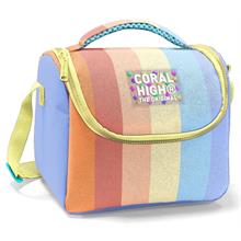 Coral High İlkokul Kız Çocuk Okul Beslenme Çantası, Turuncu Sarı Mavi Renkli Çizgili, Termoslu (Isı Yalıtımlı)