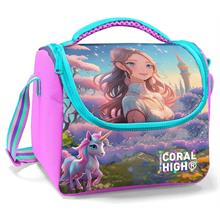 Coral High İlkokul Kız Çocuk Okul Beslenme Çantası, Turkuaz Pembe Anime Kız, Termoslu (Isı Yalıtımlı)