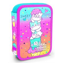 Coral High İki Karlı Organizer Kalemlik - Yeşil Pembe Dondurma ve Kediler, Kız Çocuk, Yeşil Pembe Dondurma ve Kediler