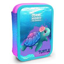Coral High Organizer İki Katlı Kalem Çantası - Turkuaz Pembe Kaplumbağa, Kız Çocuk, Turkuaz Pembe Kaplumbağa