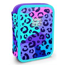 Coral High Organizer İki Katlı Kalem Çantası - Mor Yeşil Leopar, Kız Çocuk/Kadın, Mor Yeşil Leopar