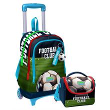 Coral High Işıklı Tekerlekli Çekçek Okul Çanta + Isı Yalıtımlı Beslenme Çantası - Erkek Çocuk - Lacivert Yeşil Futbol