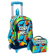 Coral High Işıklı Tekerlekli Çekçek Okul Çanta + Isı Yalıtımlı Beslenme Çantası - Erkek Çocuk - Lacivert Mavi Grafiti