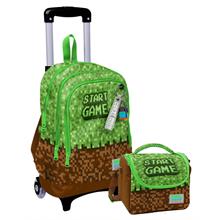 Coral High Işıklı Tekerlekli Çekçek Okul Çanta + Isı Yalıtımlı Beslenme Çantası - Erkek Çocuk - Yeşil Kahverengi Craft