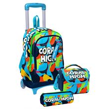 Coral High Çekçek Tekerlekli Erkek Çocuk, Lacivert Mavi Grafiti, İlkokul Üçlü Okul Çanta Seti