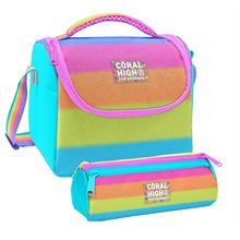 Coral High Kız Çocuk Pembe Turuncu Renk Geçişli Thermo Beslenme Çantası ve Üç Bölmeli Kalemlik Seti