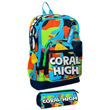Coral High İlkokul Erkek Çocuklarına Özel Dört Gözlü Sırt Çantası ve Kalemlik Seti- Lacivert Mavi Grafiti