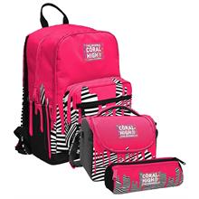 Coral High İlkokul ve Ortaokul Okul Çanta Üçlüsü - Kız Çocuk, Pembe Siyah Beyaz Boya Desenli