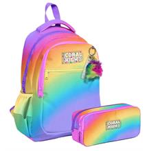Coral High Üç Bölmeli İlkokul Sırt Çantası ve İki Bölmeli Kalemlik - Kız Çocuk - Çok Renkli Renk Geçişli Gradyan