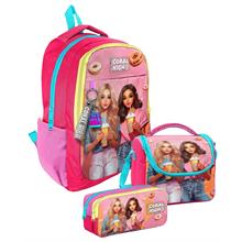 Coral High Üç Bölmeli Kız Çocuk, Pembe Kırmızı Fashion Girl, İlkokul ve Ortaokul Üçlü Okul Çanta Seti