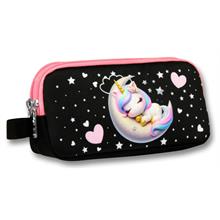 Ümit Çanta 5062 (Uykucu Unicorn Desenli - Siyah Pembe Renkli) Kız Çocuk Kalem Çantası