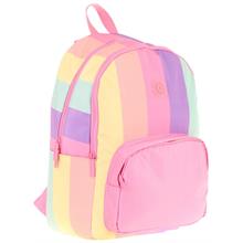 Kaukko Rainbow Kız Çocuk Üç Bölmeli İlkokul ve Ortaokul Çantası - Pembe Çok Renkli Çizgili - K1802
