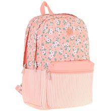 Kaukko Soft Floral Kız Çocuk Üç Bölmeli Somon Çiçek ve Çizgi Desenli Okul Sırt Çantası - K1795