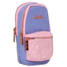 Kaukko Çanta Şekilli Kız Çocuk Üç Bölmeli Kalemlik - Mavi Pembe - Kapitone Detaylı - K2460