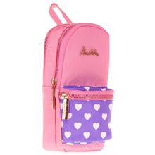 Kaukko Çanta Şekilli Kız Çocuk Üç Bölmeli Kalemlik - Pembe Mor - Kalp Desenli - K2439