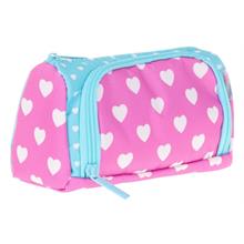 Kaukko Plump İki Bölmeli Turkuaz Pembe Kalp Desenli Kız Çocuk Kalem Çantası/Kalemlik - K2435