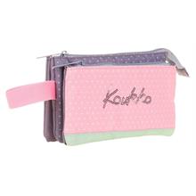 Kaukko İki Bölmeli Yeşil Pembe Love Baskılı Kız Çocuk Akordion Kalem Çantası - K2676