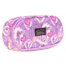 Kaukko Özel Bölmeli Organizer Kalemlik - Mor - Flamingo ve Kalp Desenli - Kız Çocuk - K2629