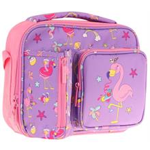 Kaukko Kız Çocuk, Mor Pembe, Flamingo Baskılı Isı Yalıtımlı Üç Bölmeli (Matara Cepli) Okul Beslenme Çantası L7240