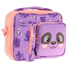 Kaukko Kız Çocuk, Mor SOmon, Panda Desenli Isı Yalıtımlı Üç Bölmeli (Matara Cepli) Okul Beslenme Çantası L7233