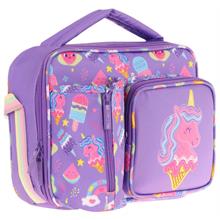 Kaukko Kız Çocuk, Lila Pembe, Unicorn Desenli Isı Yalıtımlı Üç Bölmeli (Matara Cepli) Okul Beslenme Çantası L7224