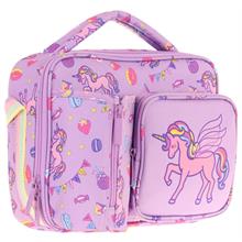 Kaukko Kız Çocuk, Lila, Unicorn Baskılı Isı Yalıtımlı Üç Bölmeli (Matara Cepli) Okul Beslenme Çantası L7221