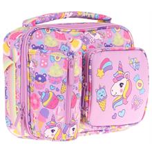 Kaukko Kız Çocuk, Lila, Unicorn Desenli Isı Yalıtımlı Üç Bölmeli (Matara Cepli) Okul Beslenme Çantası L7215