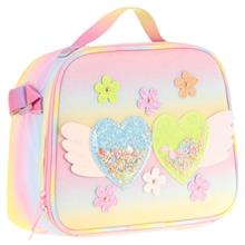Kaukko Kids Kız Çocuk Isı Yalıtımlı Okul/Piknik Beslenme Çantası (Simli Kalp ve Çiçekler) L7213