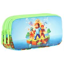 Kaukko Kids Yeşil Mavi, Craft Temalı, Erkek Çocuk Üç Bölmeli Kalemlik/Kalem Çantası - L8280