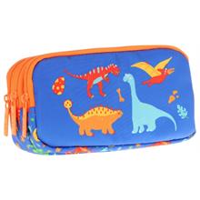 Kaukko Kids Turuncu Mavi, Dinazorlar Temalı, Erkek Çocuk Üç Bölmeli Kalemlik/Kalem Çantası - L8278