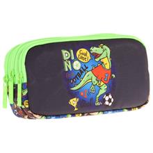 Kaukko Kids Yeşil Siyah, Dinazor Baskılı, Erkek Çocuk Üç Bölmeli Okul Kalem Çantası - L8266