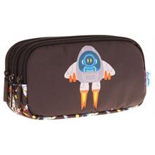 Kaukko Kids Siyah Beyaz, Roket Temalı, Erkek Çocuk Üç Bölmeli Okul Kalem Çantası - L8264