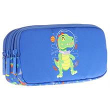 Kaukko Kids Mavi Yeşil, Dinazor, Erkek Çocuk Üç Bölmeli Okul Kalem Çantası - L8262