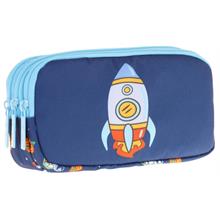 Kaukko Kids Mavi Lacivert, Roket Baskılı, Erkek Çocuk Üç Bölmeli Okul Kalem Çantası - L8260